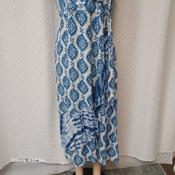 Studio West Women Size  L Blue and White Geometric Midi Dress - Picture 4 of 15